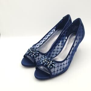 Karen Scott Womens Maralyn peep toe Navy Evening Heels Shoes women's size 8